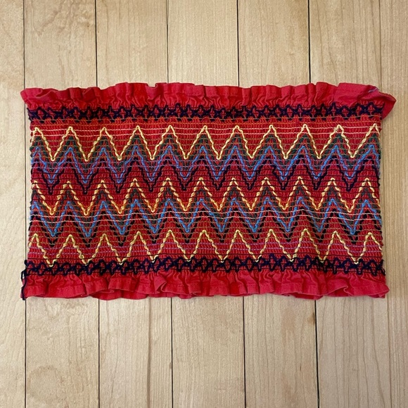 Zig Zag Colorful Pattern Ruffle Tub Top Bandeau - Picture 1 of 5